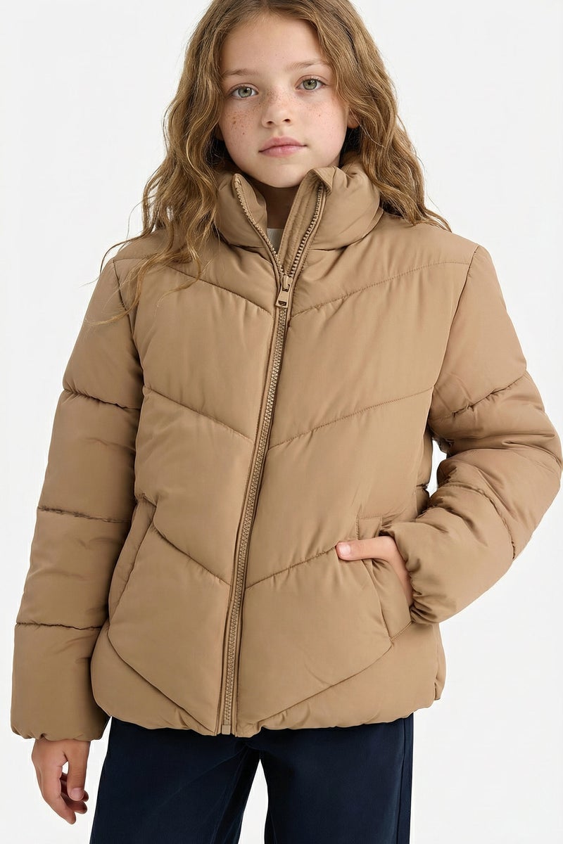 DeFacto Beige Girl Girl Waterproof Fleece Lined Puffer Jacket Casual - Image 3